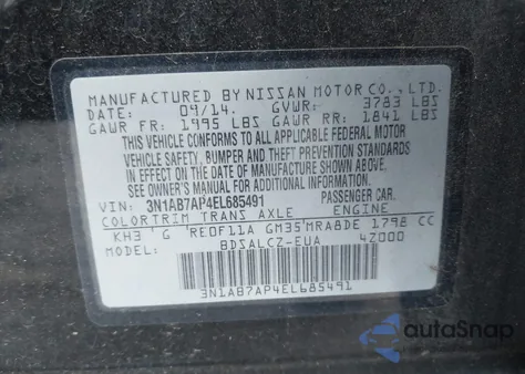 2014 Nissan Sentra S from USA, damaged, VIN 3N1AB7AP4EL685491